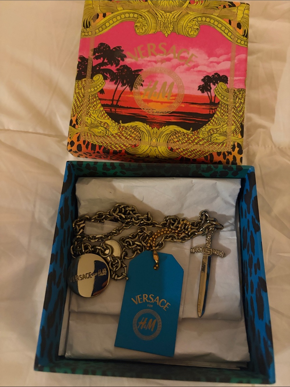 **VERSACE for H&M 2011 Sword & Medallion Chain Necklace NWT Box Rare**